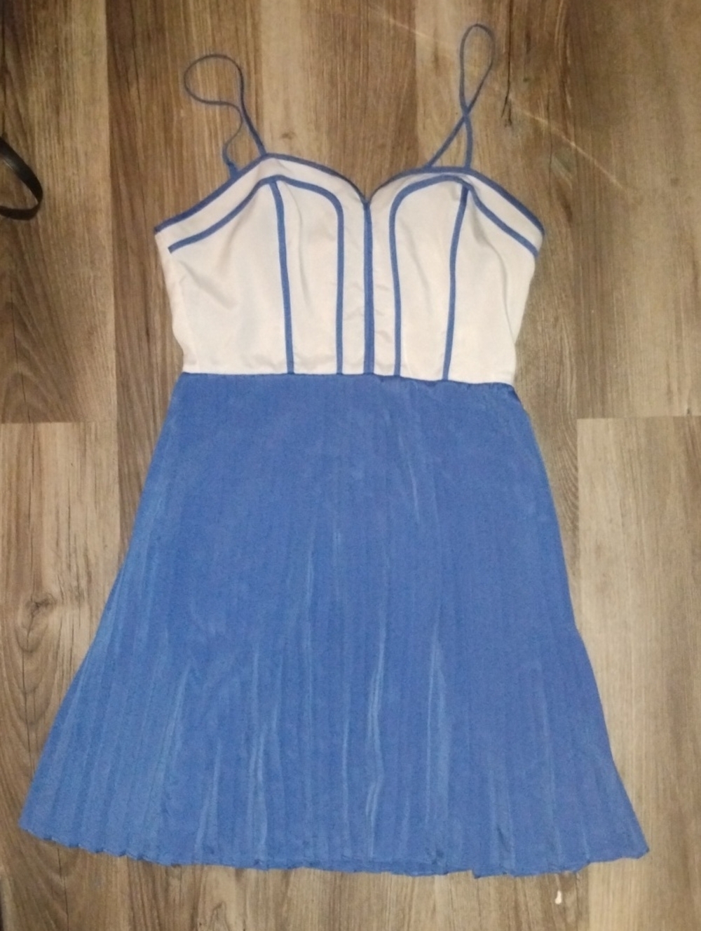 Blue and White Spaghetti Strap Fit-and-Flare Dress